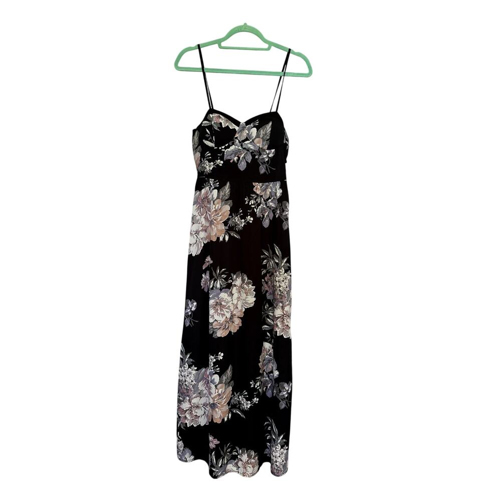 Band of Gypsies Black Floral Maxi Dress with Bustier Top & Smocked Elastic Back